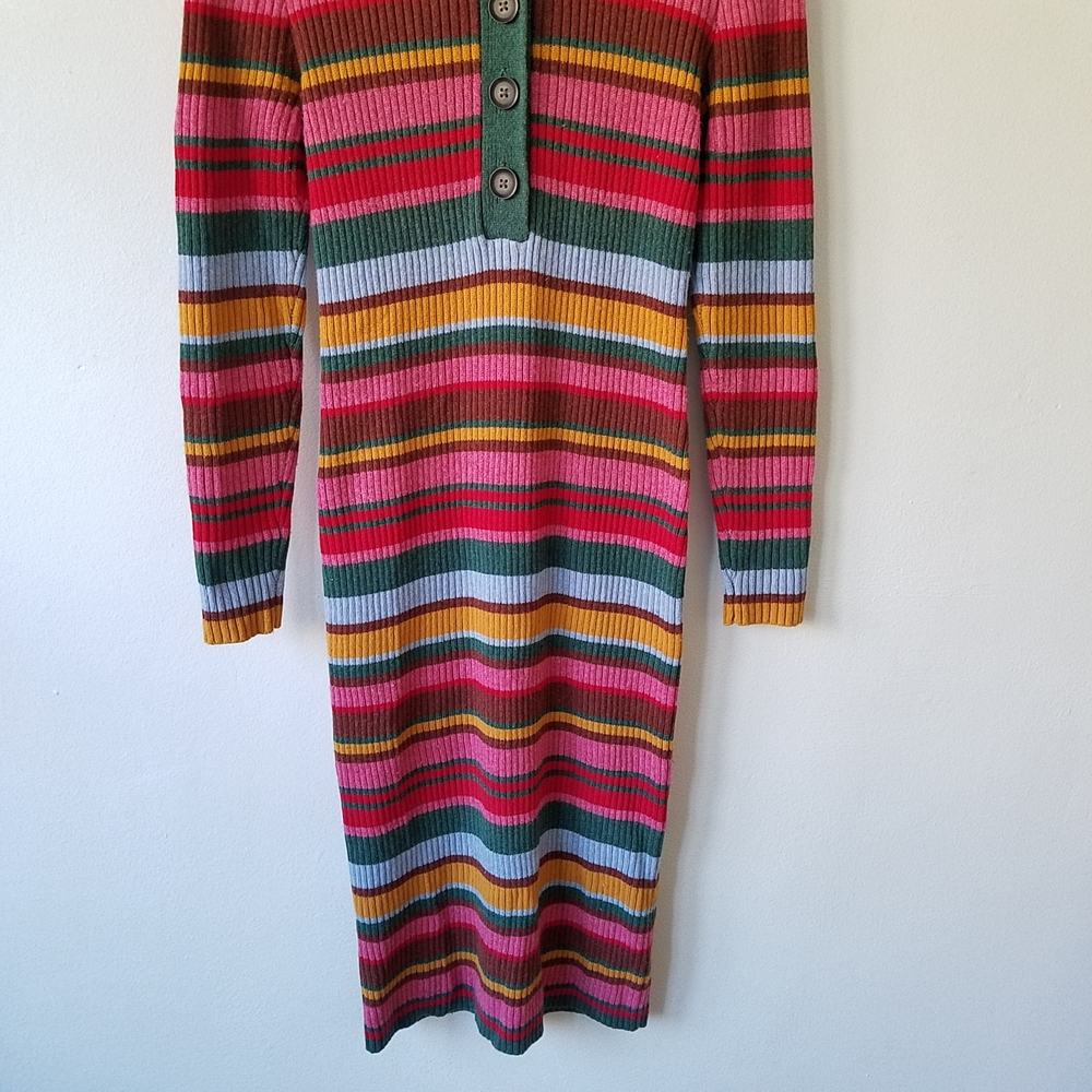 Rachel Antonoff Polo Rib Knit Sweater Dress In Multi Color Striped Size Small - Picture 5 of 10